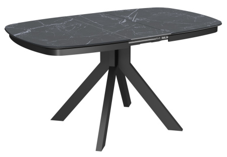 Стол Сохо-2С 120х90 (+32) (царга Черный/МДФ+PVC Черный/Black marble), нога №111Q черный