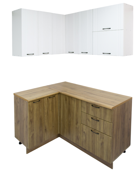 Кухня УГЛОВАЯ  Бари  Белый жемчуг/Тач Белый/Орех Антик