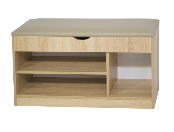 Тумба для обуви БН-196-04 дуб сонома/кожзам Бежевый