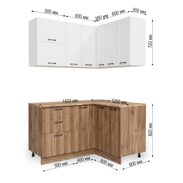 Кухня УГЛОВАЯ  Бари  Белый жемчуг/Тач Белый/Орех Антик