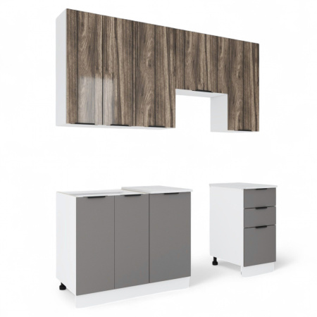 Кухня ПРАГА Серый Камень/ЭвоГлосс Тёмно Серый/ЭвоГлосс Империя/Этория (без мойки) 2.0м