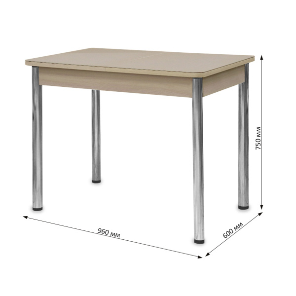 Стол Айсберг-мини СТ,960(1260),ЛДСП Дуб молоч,Стекло Капучино,СОЗВЕЗДИЕ/нога ПРЯМА хром 4