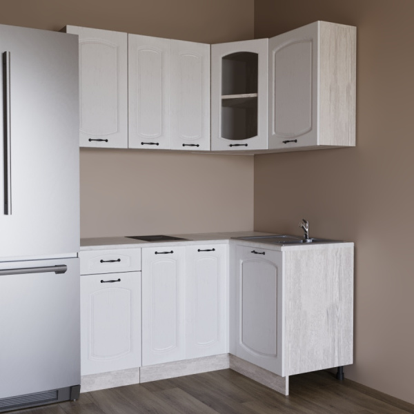 Кухня УГЛОВАЯ  Равенна Сосна лофт / Дуб светлый (столеш Этория, без мойки) 1,5м.