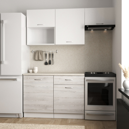 Кухонный гарнитур Темпо №3 Белый/Сосна Лофт/Белый жемчуг/столеш. Берилл бежевый (без мойки) 1,2 м