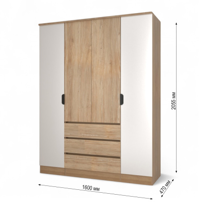 Шкаф ВЕНСЕН Дуб сонома 4-х дв., 3 ящ, Зеркало/ Дуб Сонома