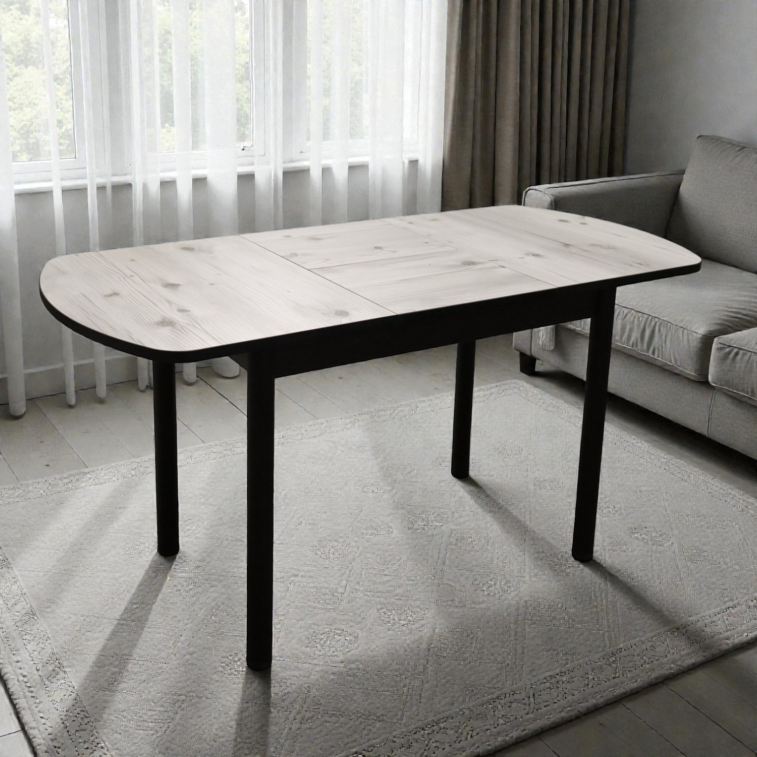 Стол Фаворит 1100(+400)*700 Пластик Бискайск.сосна,бабочка(B5)/ЛДСП бодега темн+опоры(черн)