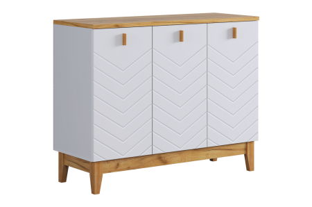 Комод 3 Хюгге белое дерево/дуб крафт золотой/белый матовый
