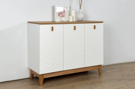 Комод 3 Хюгге белое дерево/дуб крафт золотой/белый матовый