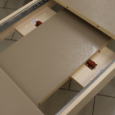 Стол Айсберг-мини СТ,960(1260),ЛДСП Дуб молоч,Стекло Капучино,СОЗВЕЗДИЕ/нога ПРЯМА хром 4