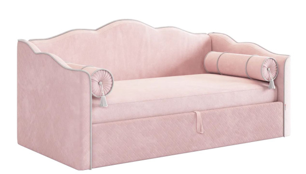Кровать с подъемным механизмом Лея (Софа) 90х200 (нежно-роз.велюр)галька(велюр)